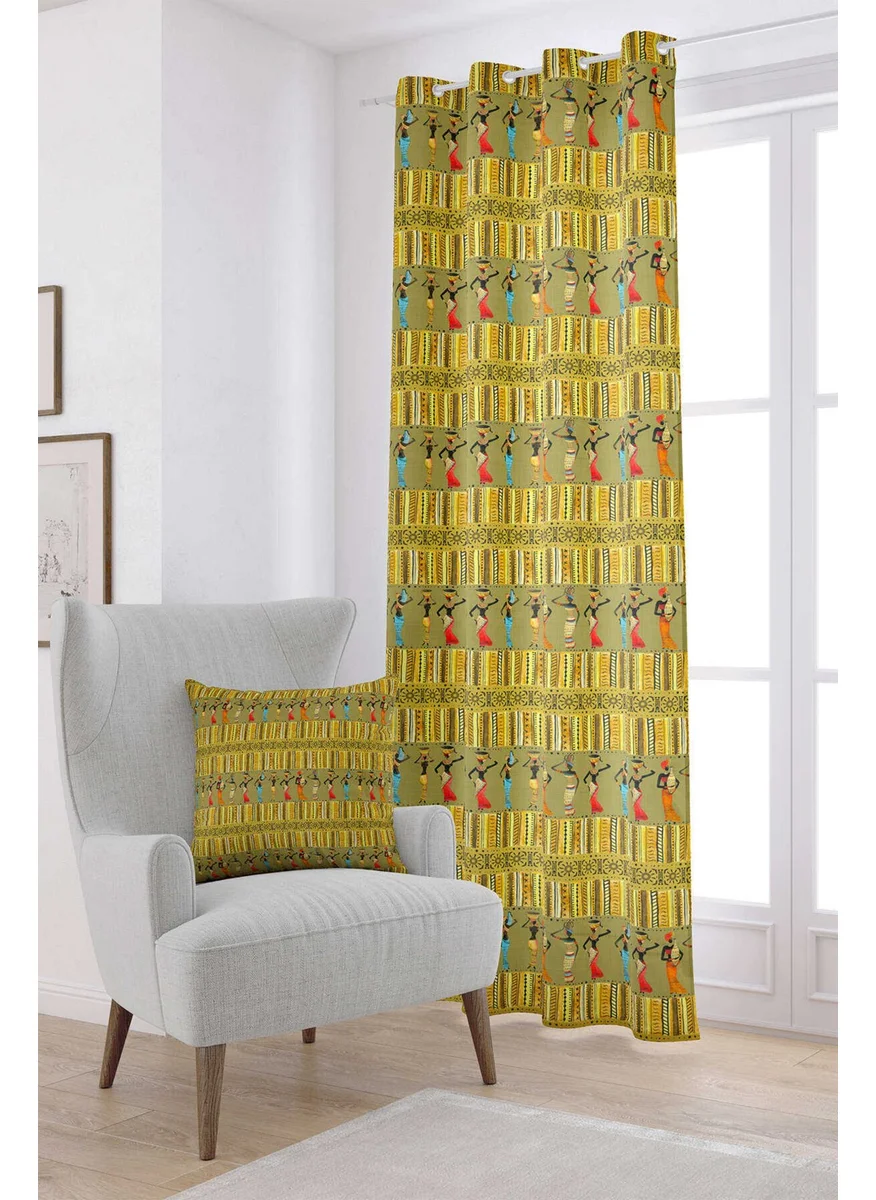 Cango Home Yellow Green African Style Patterned Digital Printed Curtain CGH586-PR