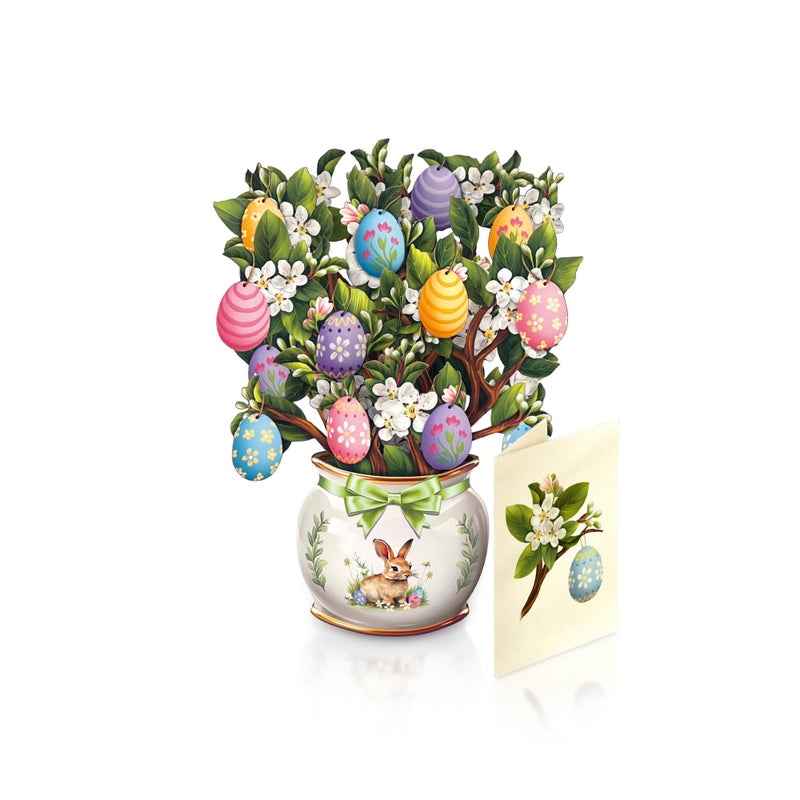 Freshcut Paper Pop Up Cards, Mini Easter Egg Tree, 6 Inch Mini Sized Forever Flower Bouquet 3D Popup Greeting Cards, Easter Cards, Thank You Card, Blank Notecard & Envelope - Image 1