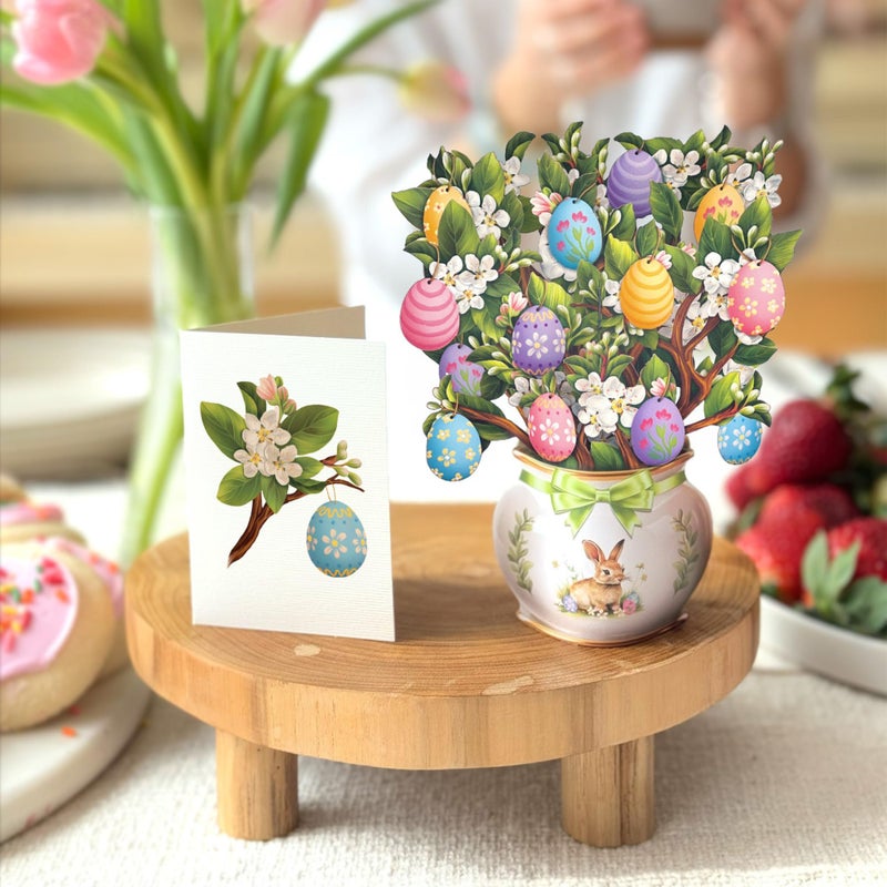 Freshcut Paper Pop Up Cards, Mini Easter Egg Tree, 6 Inch Mini Sized Forever Flower Bouquet 3D Popup Greeting Cards, Easter Cards, Thank You Card, Blank Notecard & Envelope - Image 3