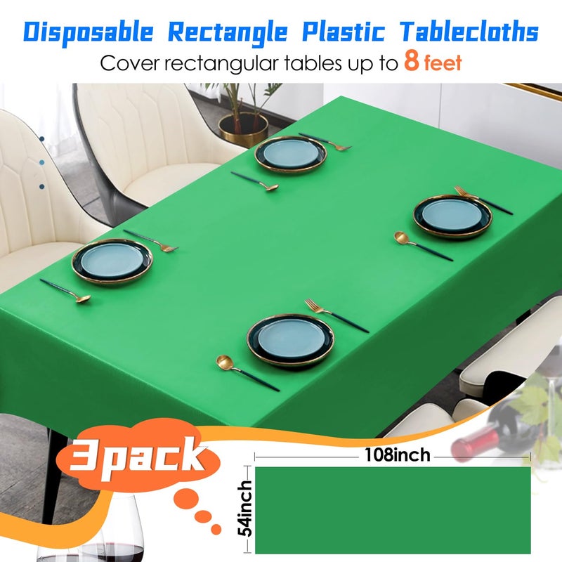 YSYJ 3 Pack Green Plastic Tablecloth Disposable Rectangular Table Cloth 54 x 108 Inch Table Cover for Parties - Image 2