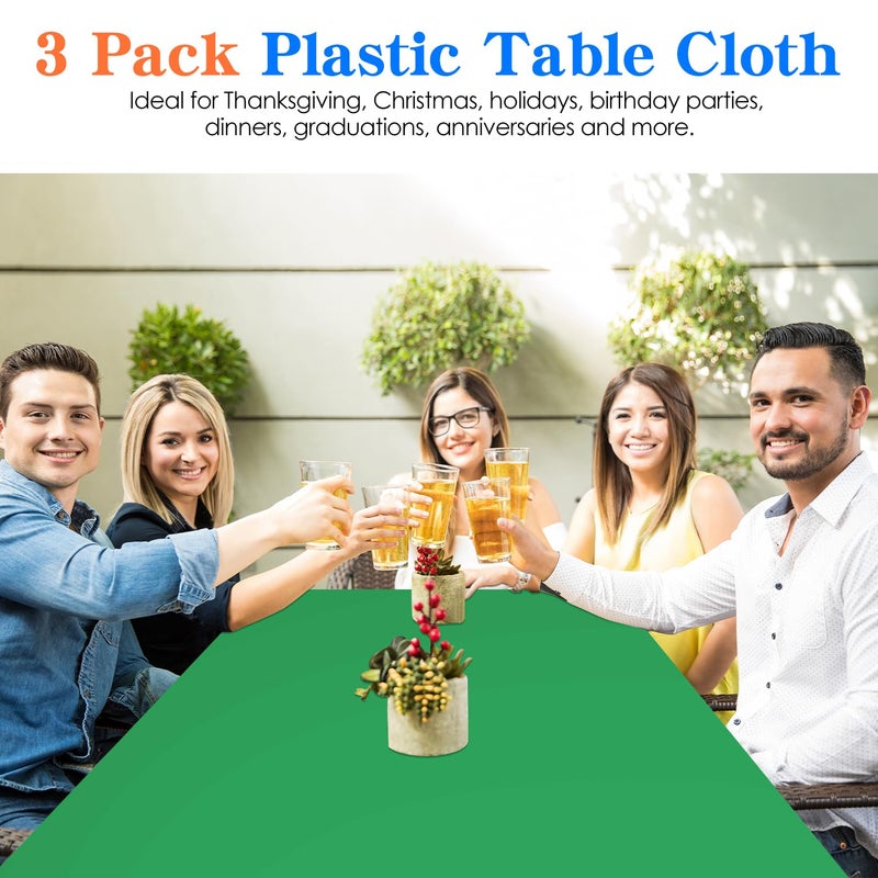 YSYJ 3 Pack Green Plastic Tablecloth Disposable Rectangular Table Cloth 54 x 108 Inch Table Cover for Parties - Image 4