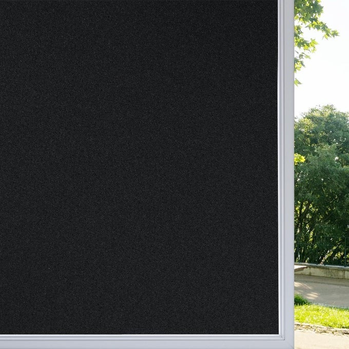 BLACKOUT WINDOW FILM BLACK OUT WINDOW FILM PRIVACY DAY AND NIGHT BLACKOUT GLASS STICKER VINYL COVERING FOR GLASS DOORS LIGHT BLOCKING UV PROTECTION DARK BLACK 445X400 CM