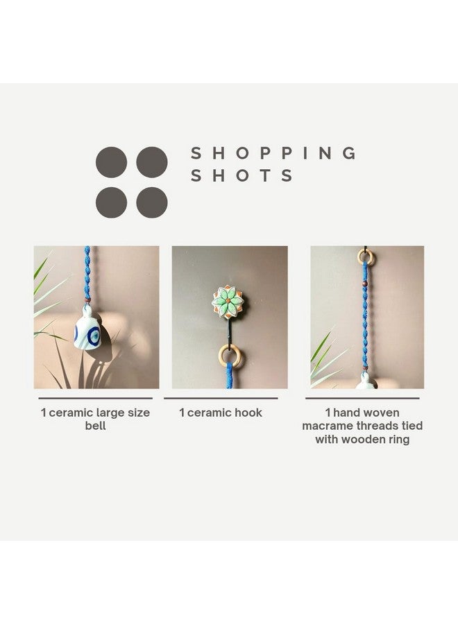 Shopping Shots Pack of 1. Evil Eye Hand Crafted Ceramic Bell with Hand Woven Macrame Rope and 1 Hand Painted Ceramic Hook. for Office, Home Decor - Image 3