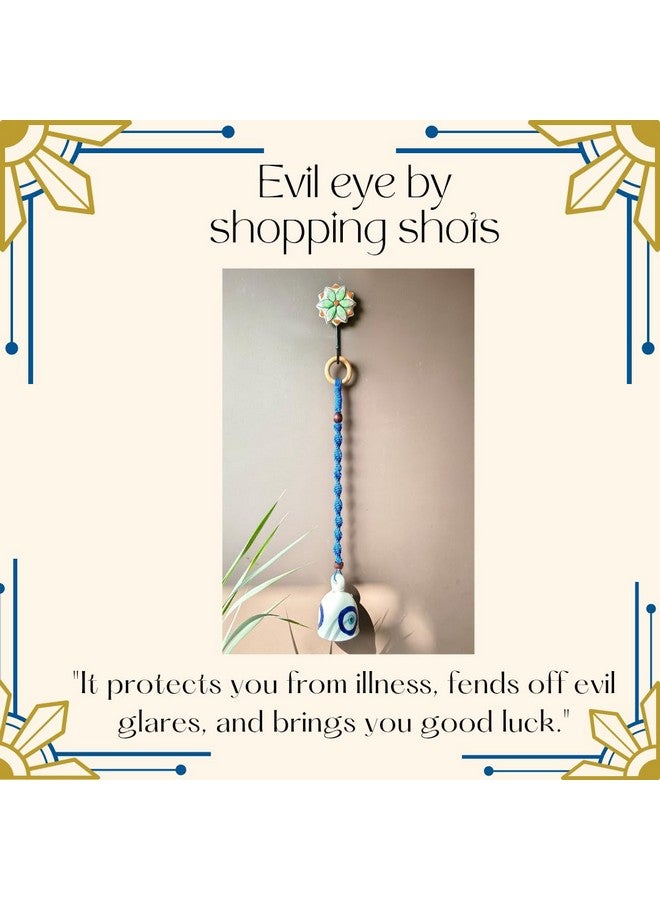 Shopping Shots Pack of 1. Evil Eye Hand Crafted Ceramic Bell with Hand Woven Macrame Rope and 1 Hand Painted Ceramic Hook. for Office, Home Decor - Image 2