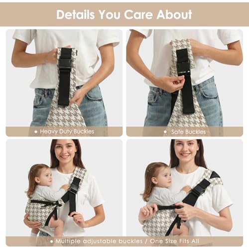 Shiaon Baby Sling Carrier Newborn to Toddler, Adjustable Toddler Carrier Sling Baby Carrier Toddlers Sling Carriers Hip Carriers for 8-40lbs, Brown Houndstooth - Image 4