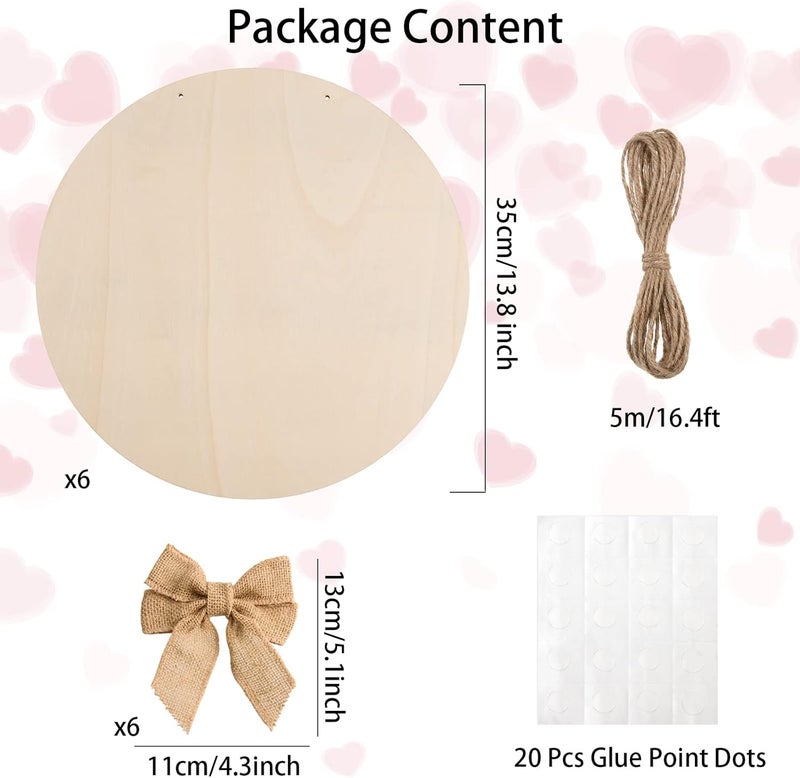 AWIZOM 6 Pcs 14 Inch Wood Circles for Crafts Unfinished Wooden Slice Blank Round Wooden Door Hanger Sign Round Wood Discs with BowsTwine Glue Point for DIY Craft Christmas Home Holiday Decor5 mm Thick - Image 3