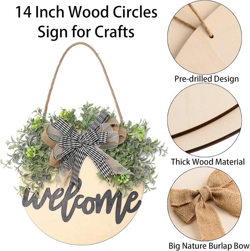 AWIZOM 6 Pcs 14 Inch Wood Circles for Crafts Unfinished Wooden Slice Blank Round Wooden Door Hanger Sign Round Wood Discs with BowsTwine Glue Point for DIY Craft Christmas Home Holiday Decor5 mm Thick - Image 5