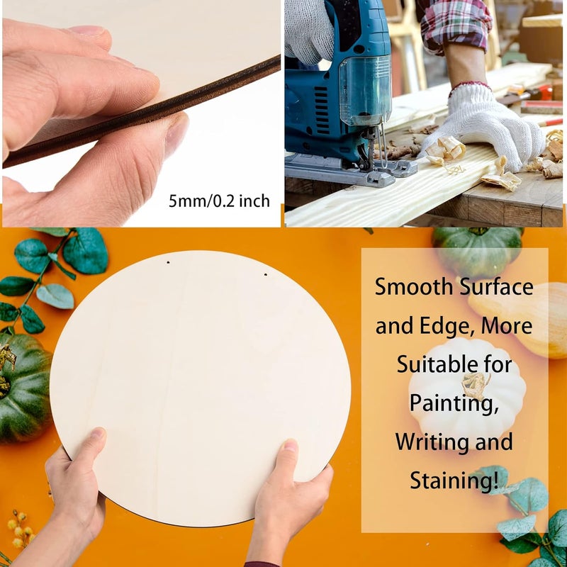 AWIZOM 6 Pcs 14 Inch Wood Circles for Crafts Unfinished Wooden Slice Blank Round Wooden Door Hanger Sign Round Wood Discs with BowsTwine Glue Point for DIY Craft Christmas Home Holiday Decor5 mm Thick - Image 2