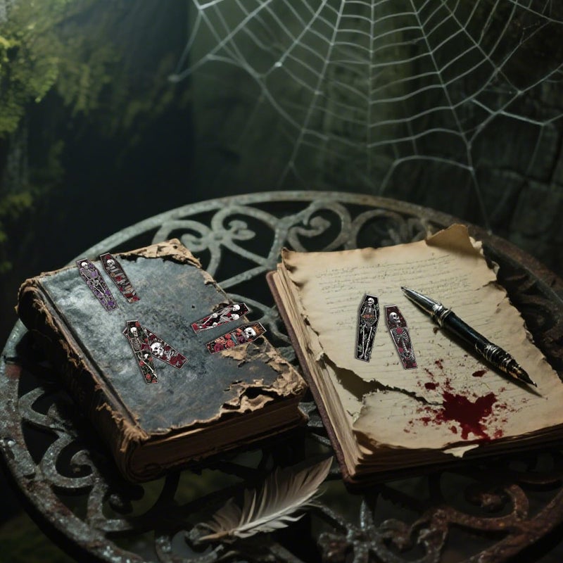 MENIFEND 30 Pcs Gothic Skeleton Magnetic Bookmarks, Coffin-Shaped Rose and Skull Book Mark Clips for Book Lovers, Dark Romance Magnet Page Markers for Women Men, Halloween Bookish Gifts - Image 5