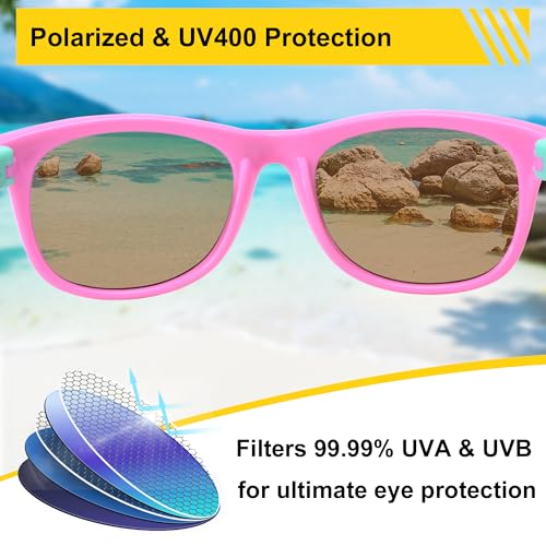 AZorb Kids Polarized Sunglasses TPEE Rubber Flexible Frame for Boys Girls Age 3-8, 100% UV Protection (Purple Pink/Grey) - Image 4