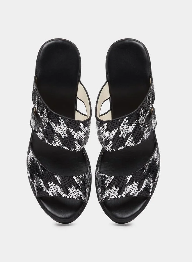 Take Two  Black Sequin Platform Mules with Block Heel for Women | Best Price UAE