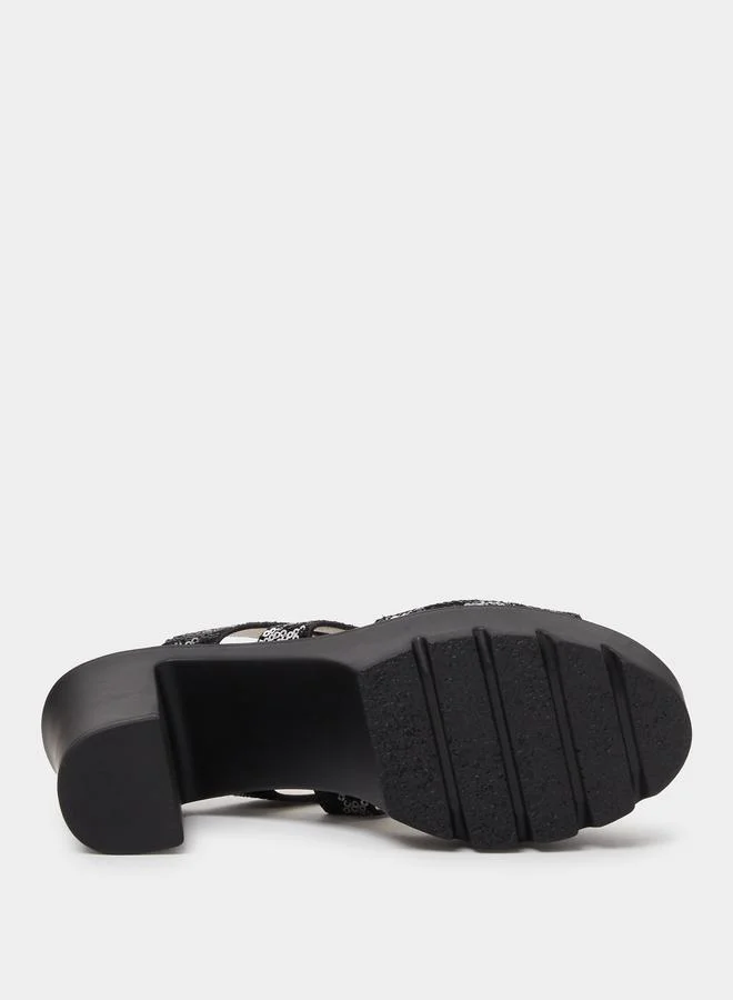 Take Two  Black Sequin Platform Mules with Block Heel for Women | Best Price UAE