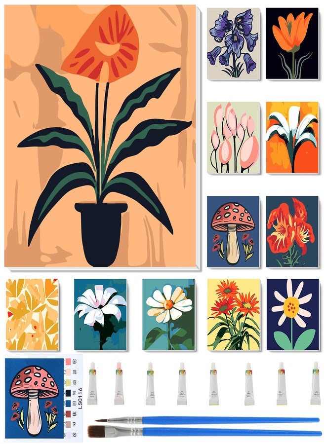 Nezyo 12 Sets Paint by Numbers Kit with Frame for Adult Beginners, Paint by Number DIY Acrylic Painting Canvas for Painting Party, Classroom Activity Birthday Gift, 8 x 8 Inch - Image 1