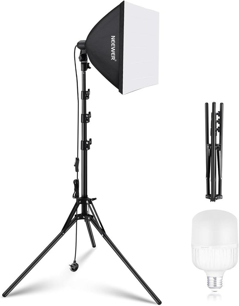 40x40cm Softbox Lighting Kit with 35W E27 LED Bulb (UK Plug) CE/UKCA Certified 5700K CRI93+, 180cm Light Stand for Photography Lighting TikTok Live Streaming Video Recording, SF40 - Image 1