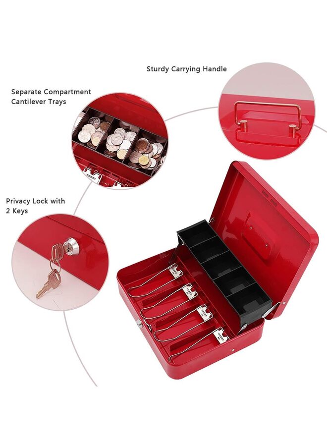 Cash Box, Money Tray, Key Lock, Money Lock Box, Cash Tray, Safe Lock Box with Key, Tiered, 4 Bill, 5 Coin Slots - Image 2