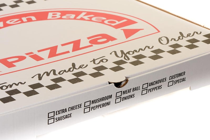 EcoQuality [5 Pack White Corrugated Cardboard Pizza Boxes 18x18 inch Clay Coated Lock Corner - Takeout Containers, Perfect Pizza Box, Kraft, Fresh Baked Design, Recyclable - Image 2