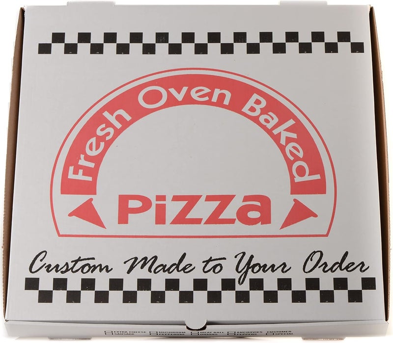 EcoQuality [5 Pack White Corrugated Cardboard Pizza Boxes 18x18 inch Clay Coated Lock Corner - Takeout Containers, Perfect Pizza Box, Kraft, Fresh Baked Design, Recyclable - Image 1