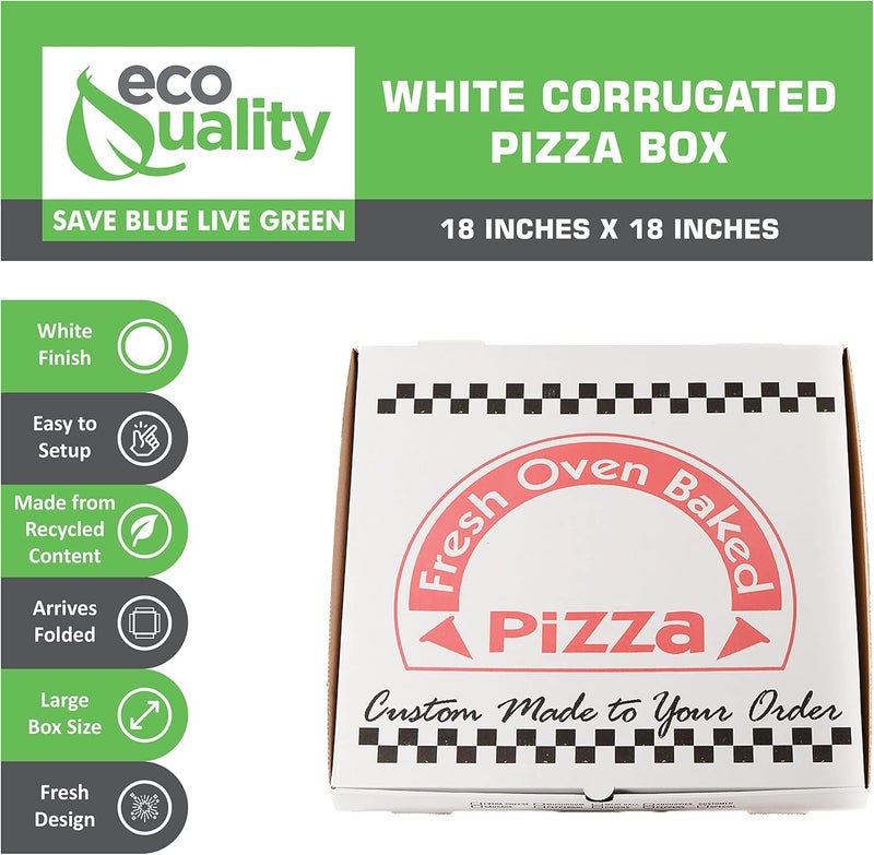 EcoQuality [5 Pack White Corrugated Cardboard Pizza Boxes 18x18 inch Clay Coated Lock Corner - Takeout Containers, Perfect Pizza Box, Kraft, Fresh Baked Design, Recyclable - Image 3