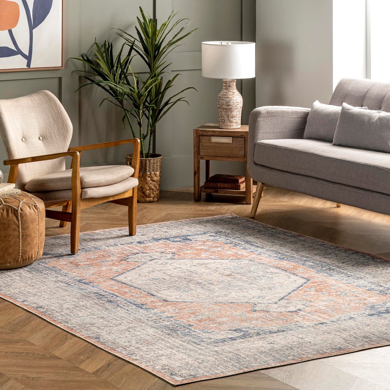 nuLOOM nuLOOM 8 x 10 SpinClean Machine Washable StainResistant Area Rug with Non Slip Backing Low Profile for Living Room Bedroom and Dining Room Jacquie Peach 