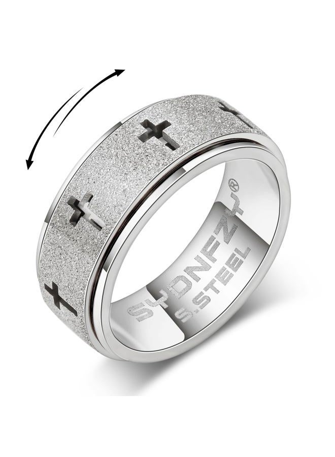 SYDNFZY Anxiety Spinner Ring for Men - Stainless Steel Fidget Spinner Ring, Band Cross Thumb Roating Rings for Stress Relief 8mm Anxiety Relieve Fidget Toys for Adults Ring Size 6 7 8 9 10 11, 10 - Image 1