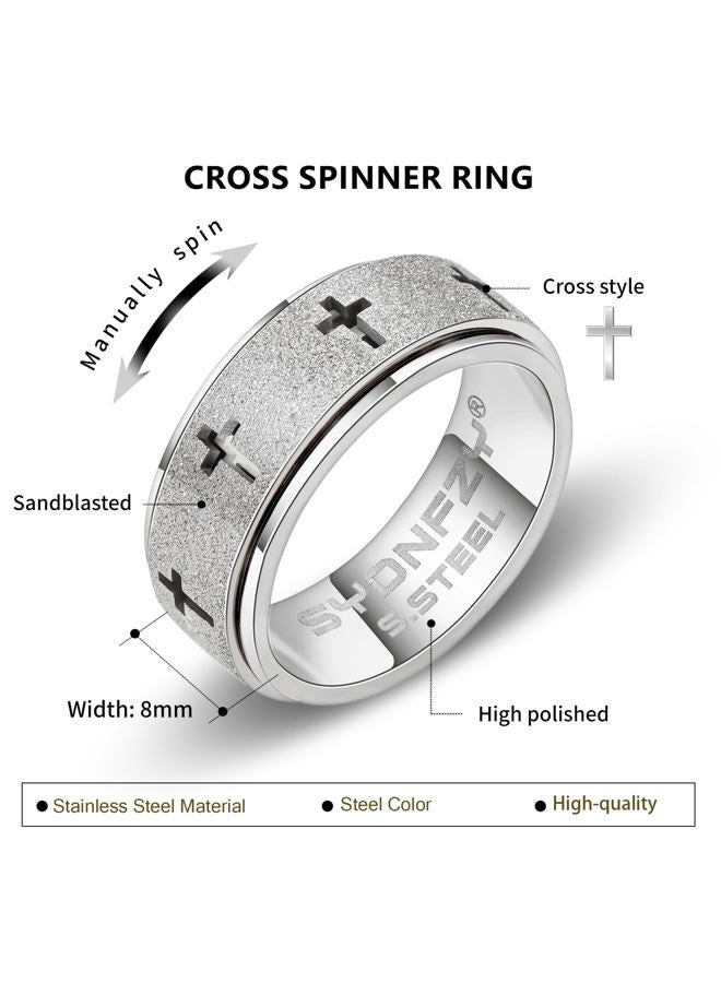 SYDNFZY Anxiety Spinner Ring for Men - Stainless Steel Fidget Spinner Ring, Band Cross Thumb Roating Rings for Stress Relief 8mm Anxiety Relieve Fidget Toys for Adults Ring Size 6 7 8 9 10 11, 10 - Image 2