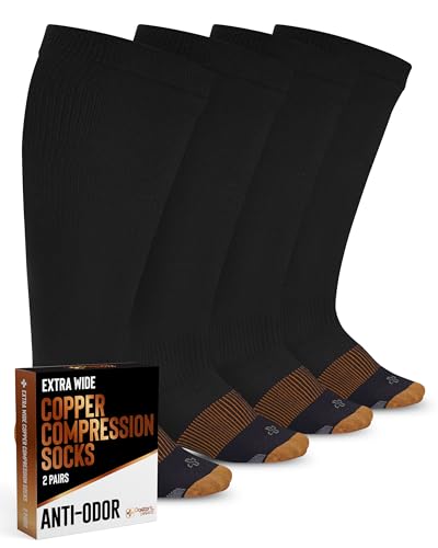 Doctor's Select Copper Plus Size Compression Socks Wide Calf - 2 Pairs | 20-30mmHg Extra Wide Calf Compression Sock Women | Copper Socks for Swelling, Varicose Veins | Extra Wide Calf Compression Sock | Black Wide Compression Socks for Women & Men - Image 1