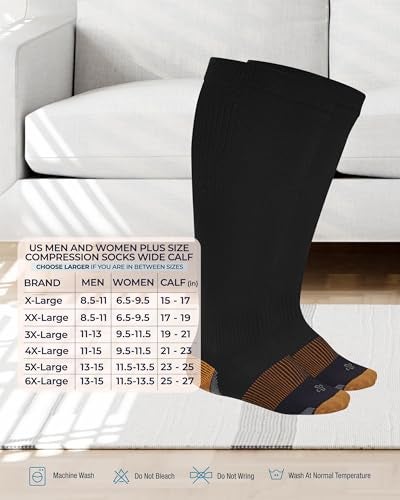 Doctor's Select Copper Plus Size Compression Socks Wide Calf - 2 Pairs | 20-30mmHg Extra Wide Calf Compression Sock Women | Copper Socks for Swelling, Varicose Veins | Extra Wide Calf Compression Sock | Black Wide Compression Socks for Women & Men - Image 3