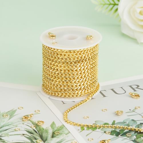 KYUNHOO 16.4FT/5M Stainless Steel Chains for Jewelry Making 18K Gold Chain Spool 5MM Curb Links for Women Mens Crafting with Lobster Clasps Jump Rings - Image 5