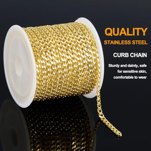 KYUNHOO 16.4FT/5M Stainless Steel Chains for Jewelry Making 18K Gold Chain Spool 5MM Curb Links for Women Mens Crafting with Lobster Clasps Jump Rings - Image 3
