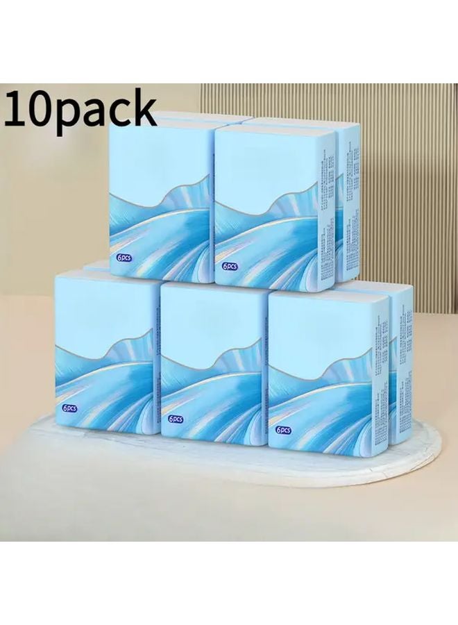 10 Packs Water Resistant Mini Facial Tissues Portable Pocket Sized Blue Wave Design - Image 1