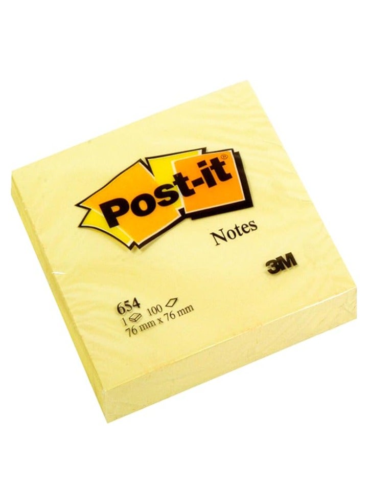 3M Post-it Notes Yellow 654 3 x 3 in 76 x 76 mm 100 sheets - Image 1