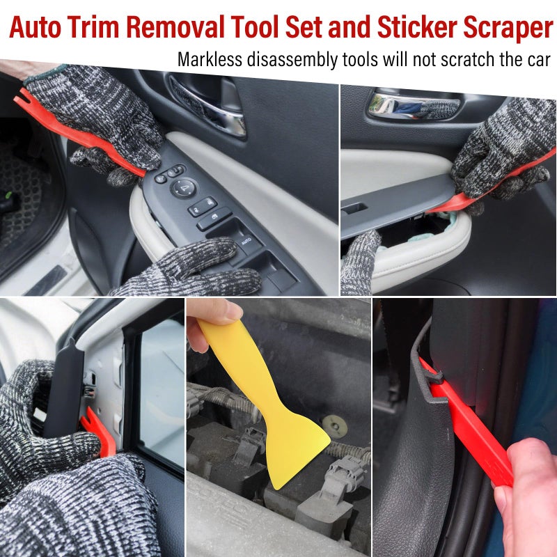 Keze 24Pcs Trim Removal Tool Set with Pick & Clip Removal Tool, Sticker Scraper, Automotive Plastic Pry Tool, Car Panel Door, Stereo, Fastener Remover Kit, for Auto Interior, Molding, Dash(Red) - Image 3
