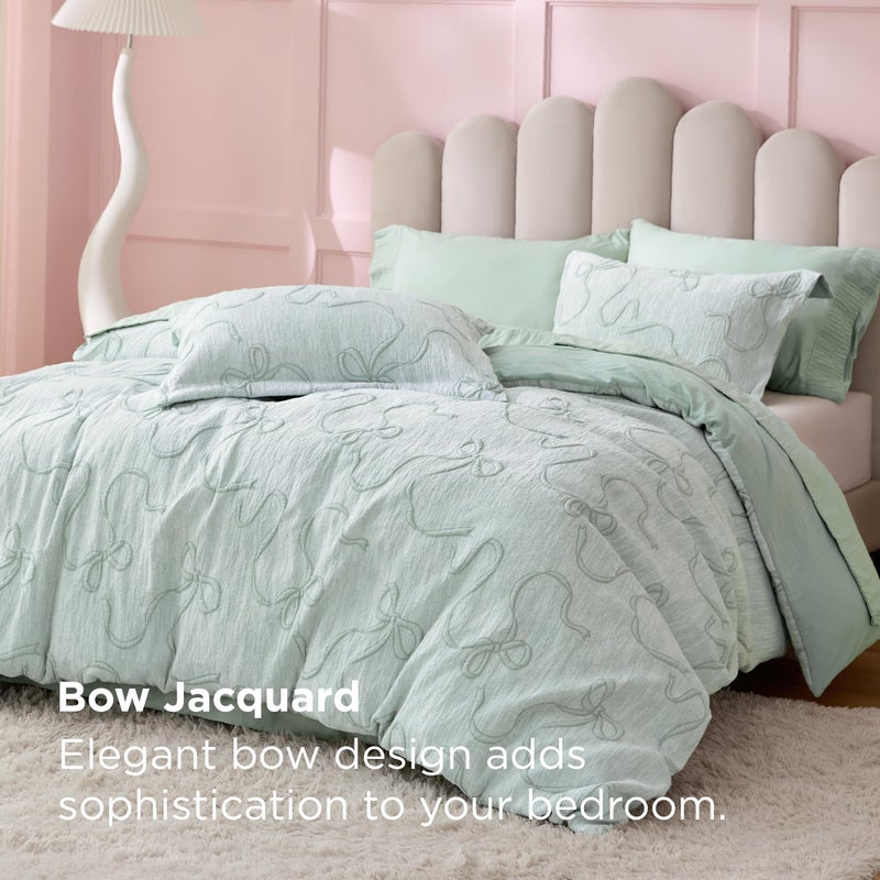 Bedsure Green Duvet Cover Queen Size with Bowknot Jacquard Design, Soft and Elegant Boho Bedding Set, Luxurious Craftsmanship for a Stylish Bedroom,Includes 1 90"x90" Duvet Cover & 2 Pillow Shams - Image 3