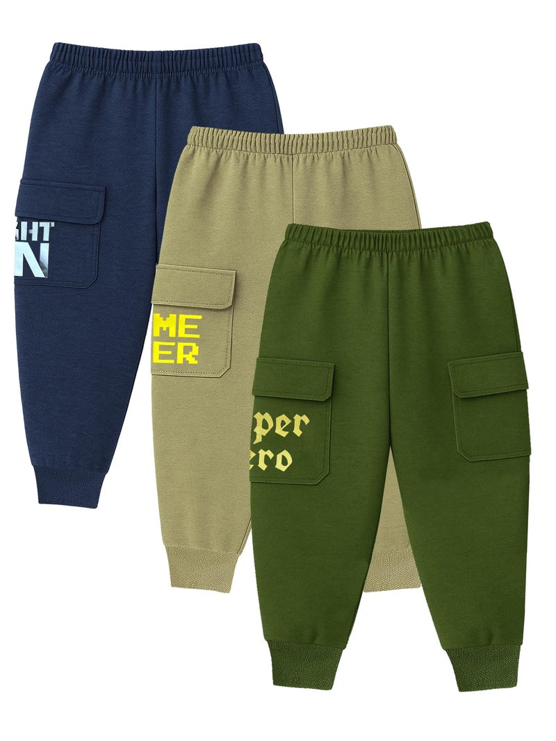 Kuchipoo Boys Cargo Joggers - Pack of 3 (Multicolor, 8-9 Years, PAJ-181) - Image 2