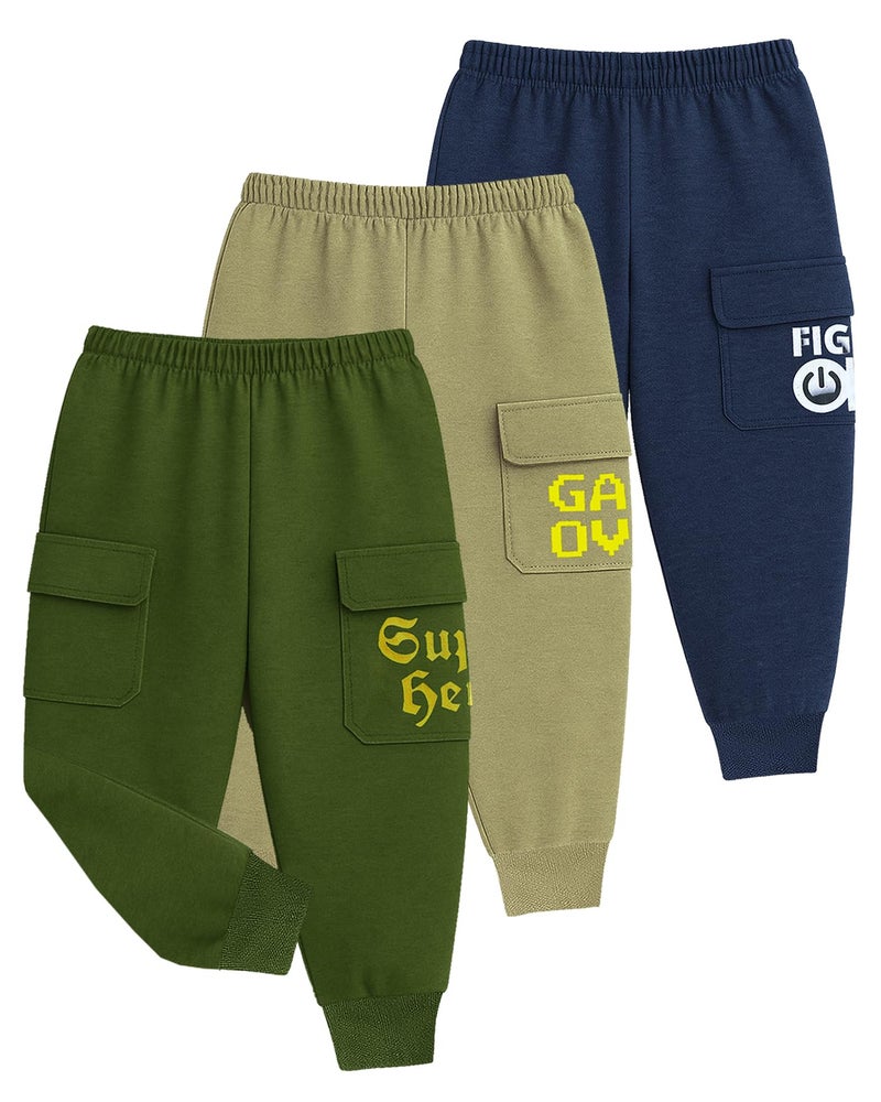 Kuchipoo Boys Cargo Joggers - Pack of 3 (Multicolor, 8-9 Years, PAJ-181) - Image 1