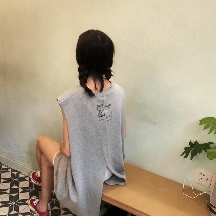 2024 Summer Korean Split-Back Sleeveless Tunic T-shirt for Women White - Image 4