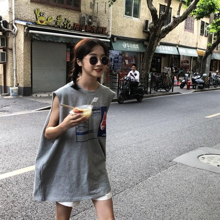 2024 Summer Korean Split-Back Sleeveless Tunic T-shirt for Women White - Image 2