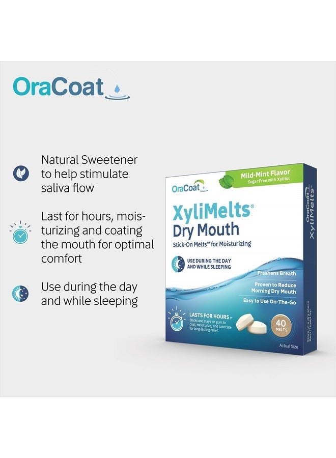 OraCoat XyliMelts Dry Mouth Relief Moisturizing Oral Adhering Discs Mild Mint with Xylitol, for Dry Mouth, Stimulates Saliva, Non-Acidic, Day and Night Use, Time Release for up to 8 Hours, 40 Count - Image 4