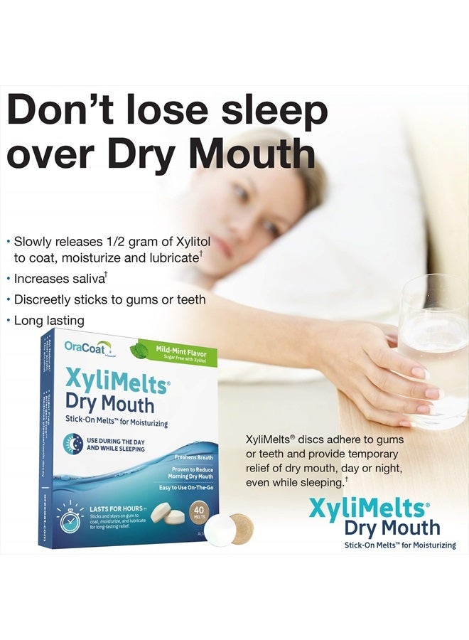 OraCoat XyliMelts Dry Mouth Relief Moisturizing Oral Adhering Discs Mild Mint with Xylitol, for Dry Mouth, Stimulates Saliva, Non-Acidic, Day and Night Use, Time Release for up to 8 Hours, 40 Count - Image 2