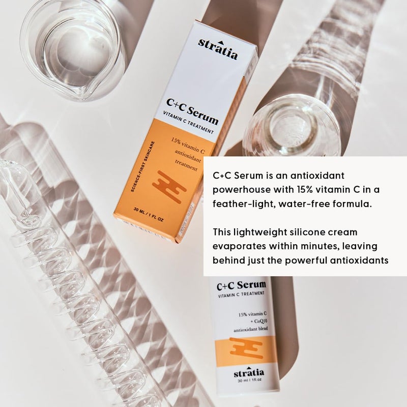 Stratia C+C Vitamin C Serum â€“ 15% Potent Formula with 10% L-Ascorbic Acid for Bright, Even-Toned Skin - Non-Irritating, Water-Free Antioxidant Face Cream, 1 Fl Oz - Image 4