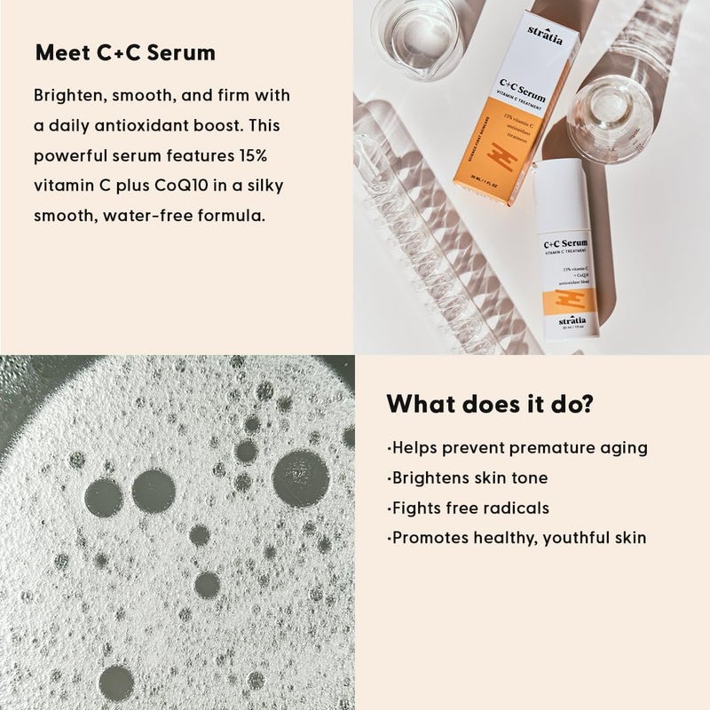Stratia C+C Vitamin C Serum â€“ 15% Potent Formula with 10% L-Ascorbic Acid for Bright, Even-Toned Skin - Non-Irritating, Water-Free Antioxidant Face Cream, 1 Fl Oz - Image 2
