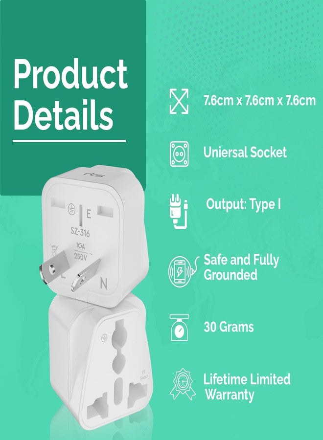 rts travel essentials India to Australia Adapter Plug converter India to China Australia New Zealand & more universal travel adapter Plug Perfect for Cell Phones, Laptop Camera Chargers (1 Pack) White - Image 3