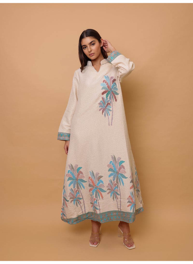 IKKXA Elegant Printed Jalabiya Palms Design IK6024 Blue - Image 5