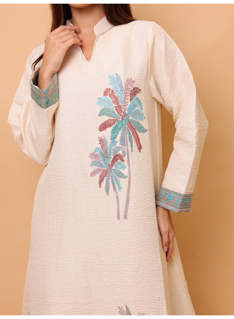 IKKXA Elegant Printed Jalabiya Palms Design IK6024 Blue - Image 2