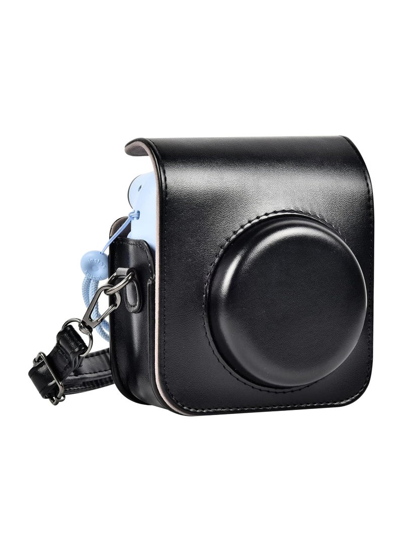 VKL Protective Case Compatible with Instax Mini 12 Instant Camera/PU Leather Portable Travel Storage Cover Bag for Polaroid Mini 12 w/Photos Pocket & Adjustable Shoulder Strap (Black)  - Image 3