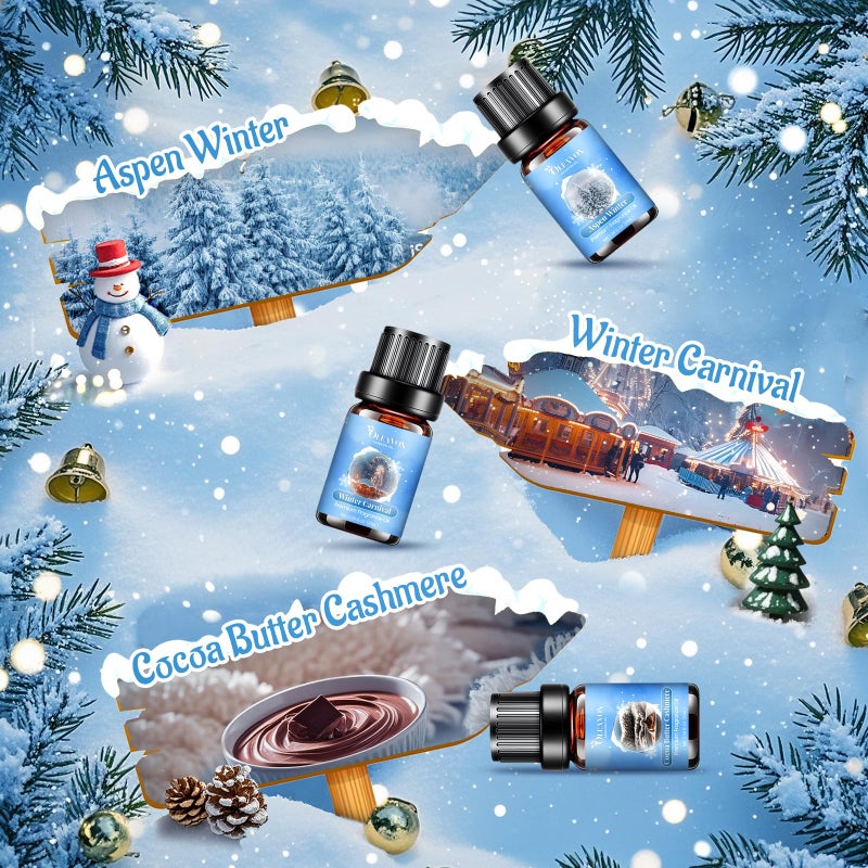 OleaVox Winter Essential Oils Set, 6 Premium Holiday Fragrance Oil for Diffuser, Candle & Soap Making, Frozen Magic, Winter Wonderland, Hot Cocoa, Frosted Fir, Warm Sweater, Log Fire, Scented Oils for Home - Image 3