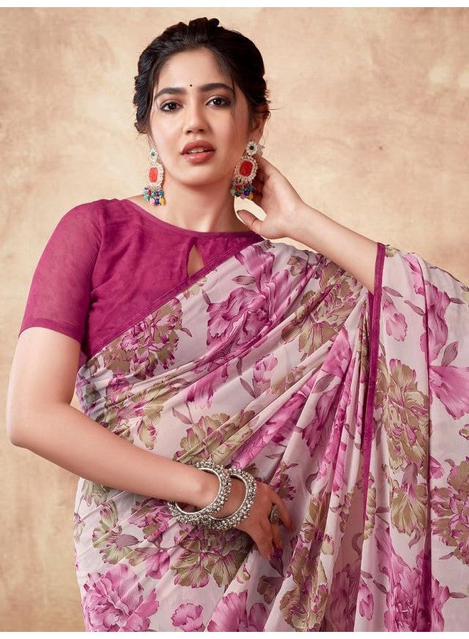 Satrani Women's Georgette Floral Printed & Lace Saree with Unstitched Blouse Piece (3504S109N_Multi) - Image 5