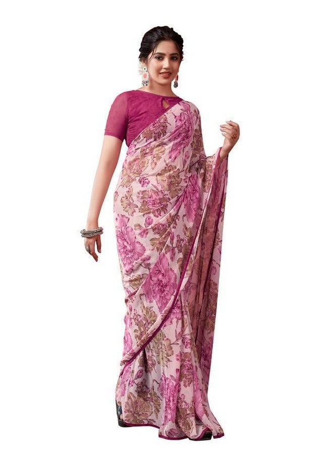 Satrani Women's Georgette Floral Printed & Lace Saree with Unstitched Blouse Piece (3504S109N_Multi) - Image 1