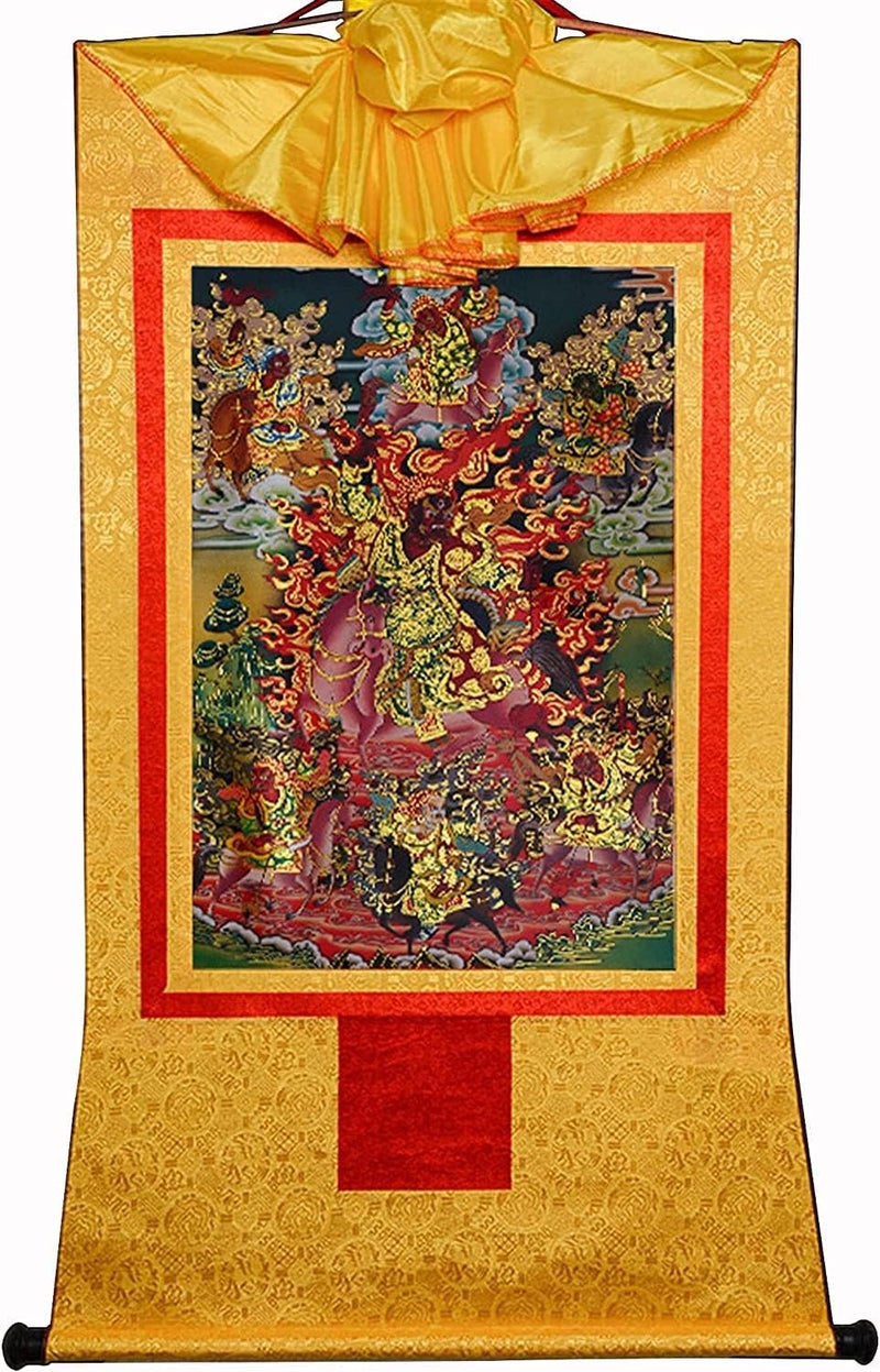 Scroll Hanging Painting,chinese scroll painting，Tibetan Thangka Wall Hanging Brocade,Buddhist Tapestry,Tsiu Marpo(The Dharma Protector,The Enlightened Demon), Tibetan Thangka Painting Art,Buddha Tapes - Image 1