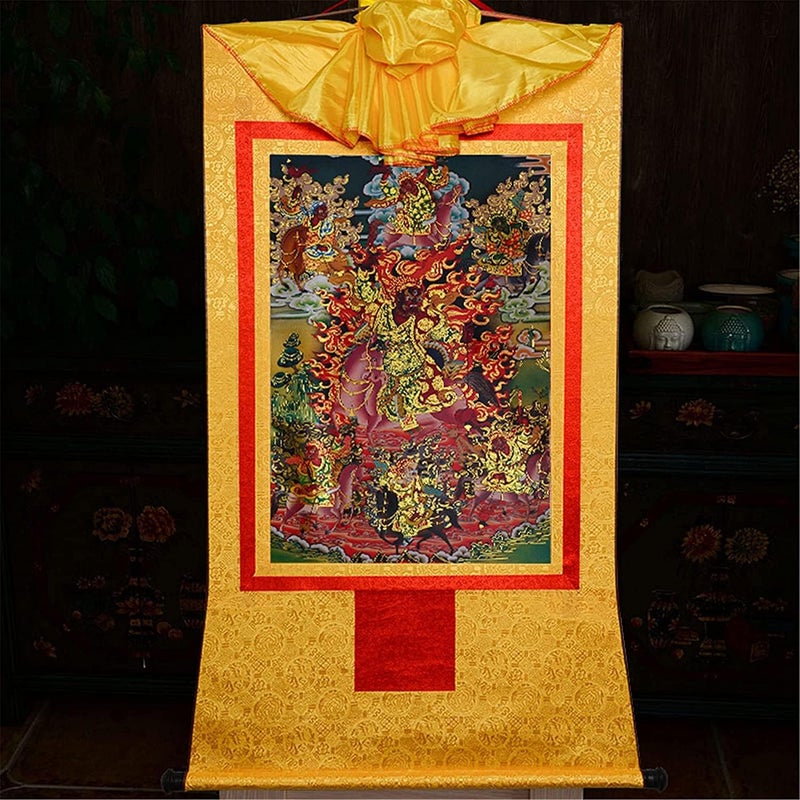 Scroll Hanging Painting,chinese scroll painting，Tibetan Thangka Wall Hanging Brocade,Buddhist Tapestry,Tsiu Marpo(The Dharma Protector,The Enlightened Demon), Tibetan Thangka Painting Art,Buddha Tapes - Image 2